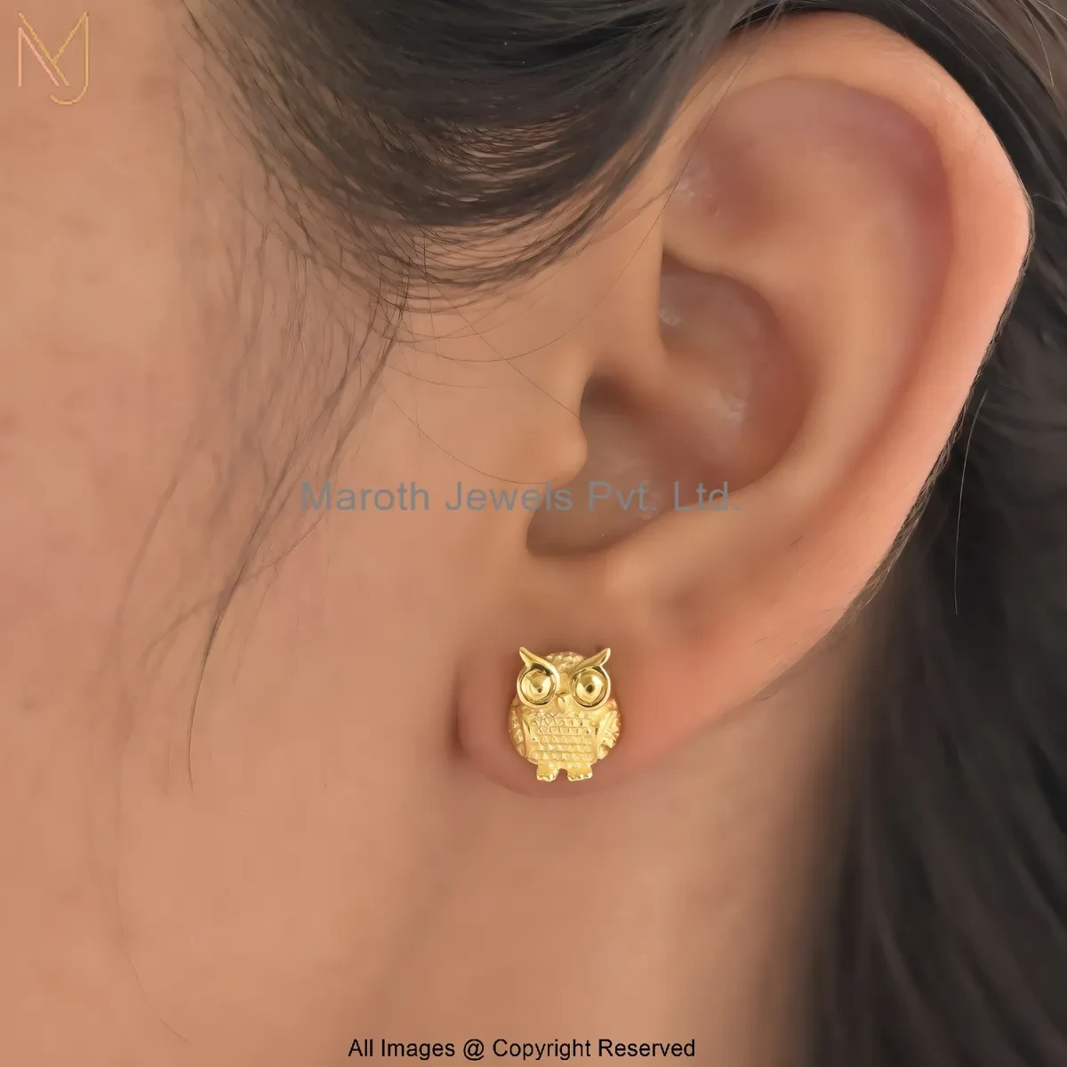 925 Silver Yellow Gold Plated Owl Stud Earrings Custom Jewelry