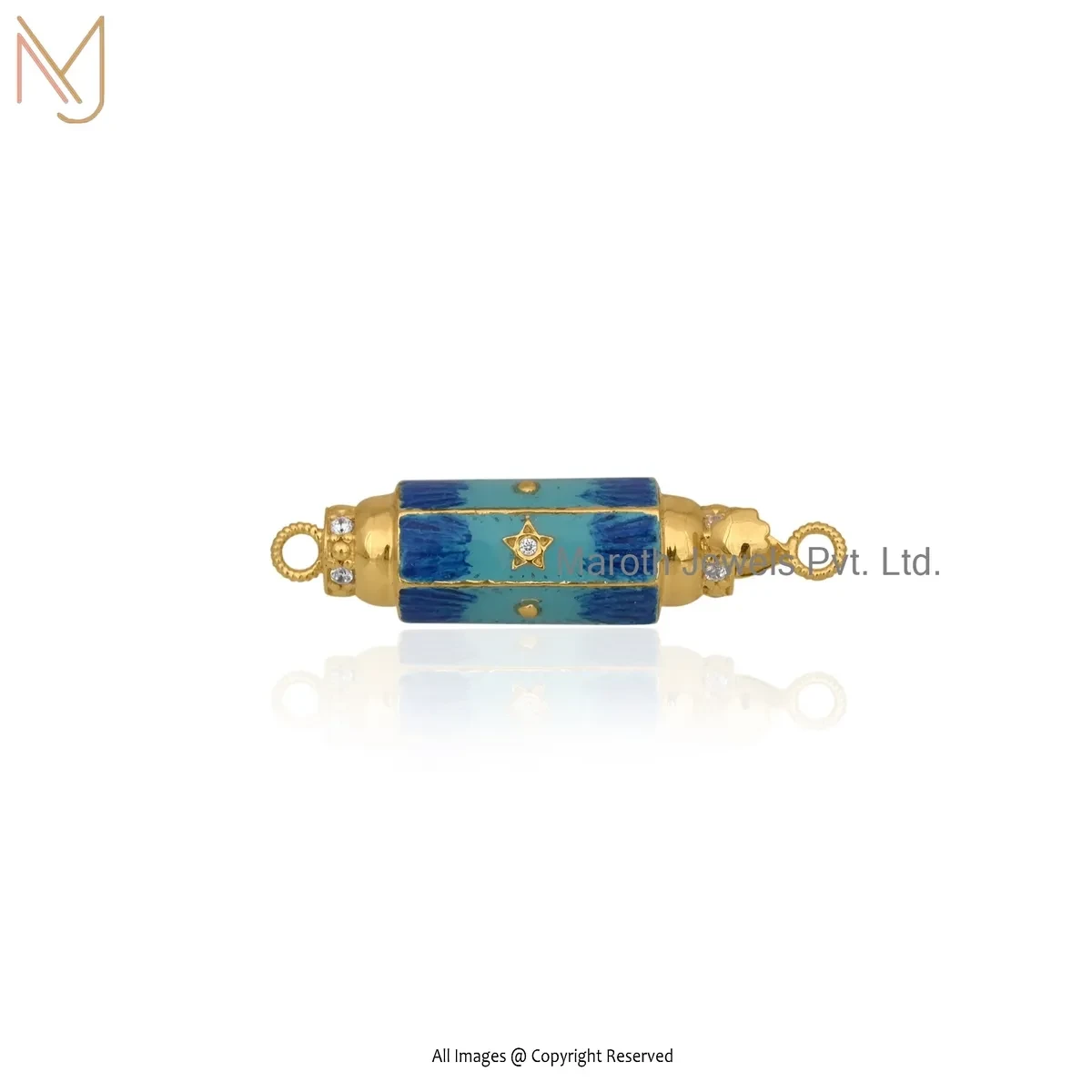 Private Lable 925 Silver Yellow Gold Plated Cubic Zircon & Blue Enamel Gemstone Amulet Charm Pendant