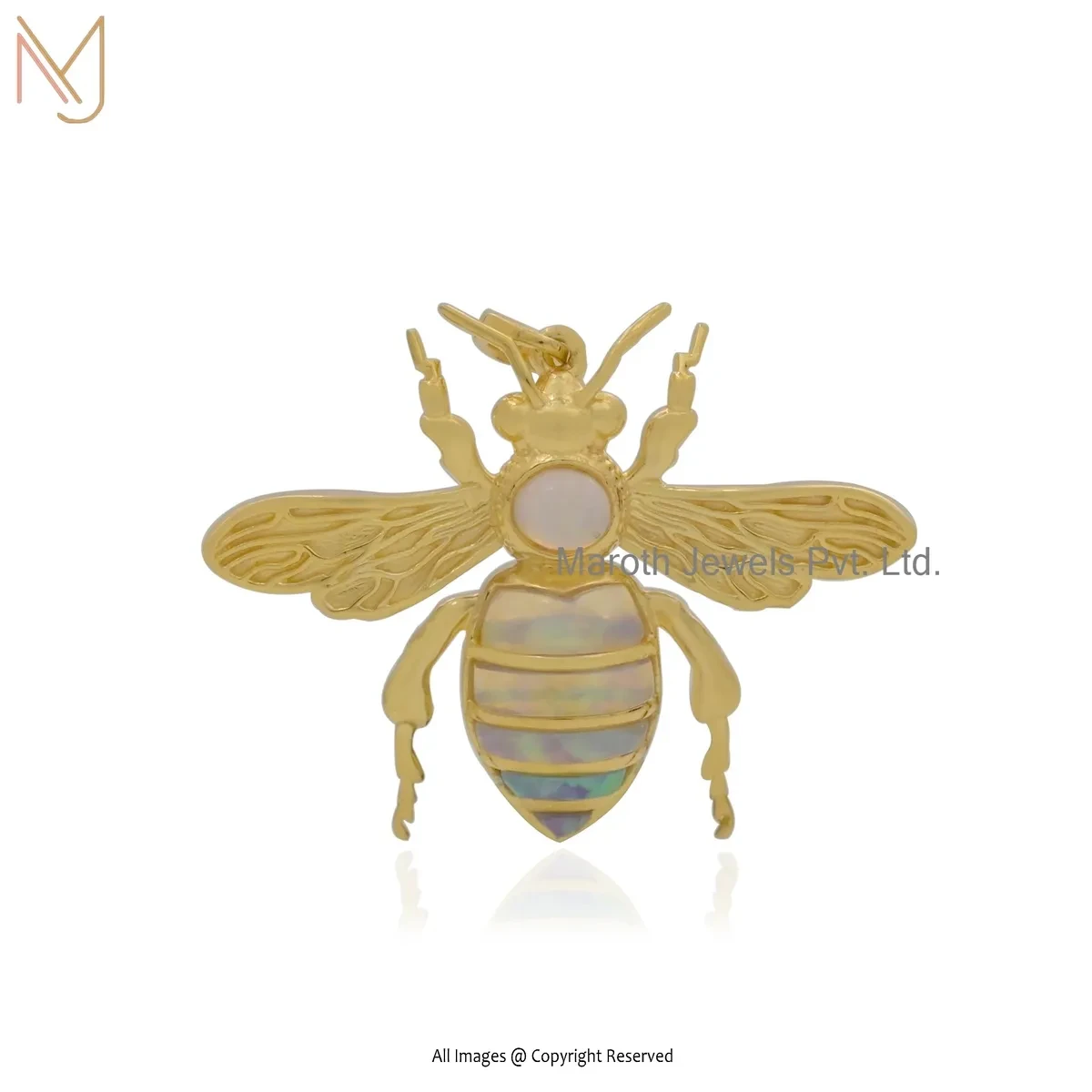 14K Yellow Gold Ethiopian Opal Bee Pendant Manufacturer