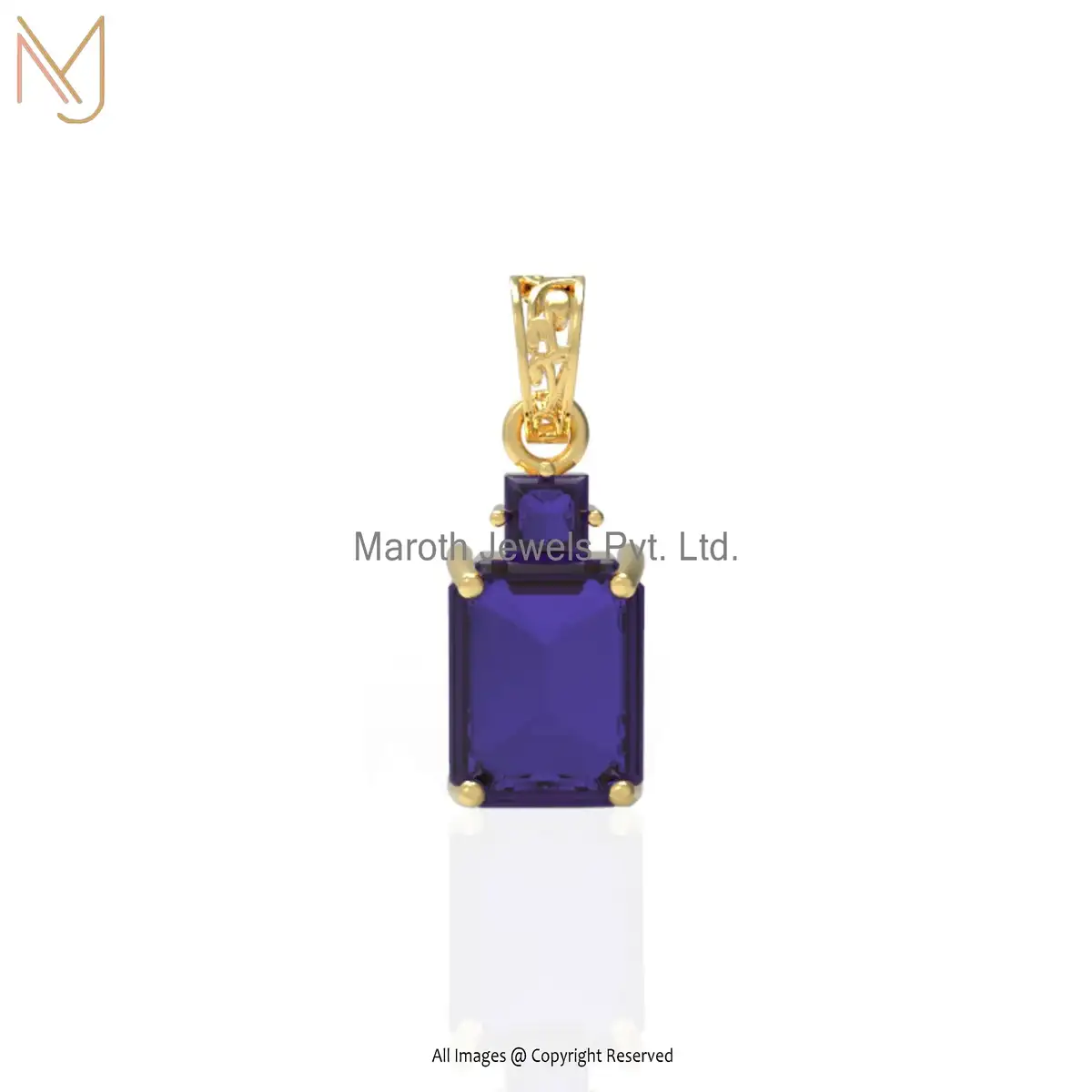 14K Yellow Gold Blue Sapphire Pendant Jewelry Manufacturer