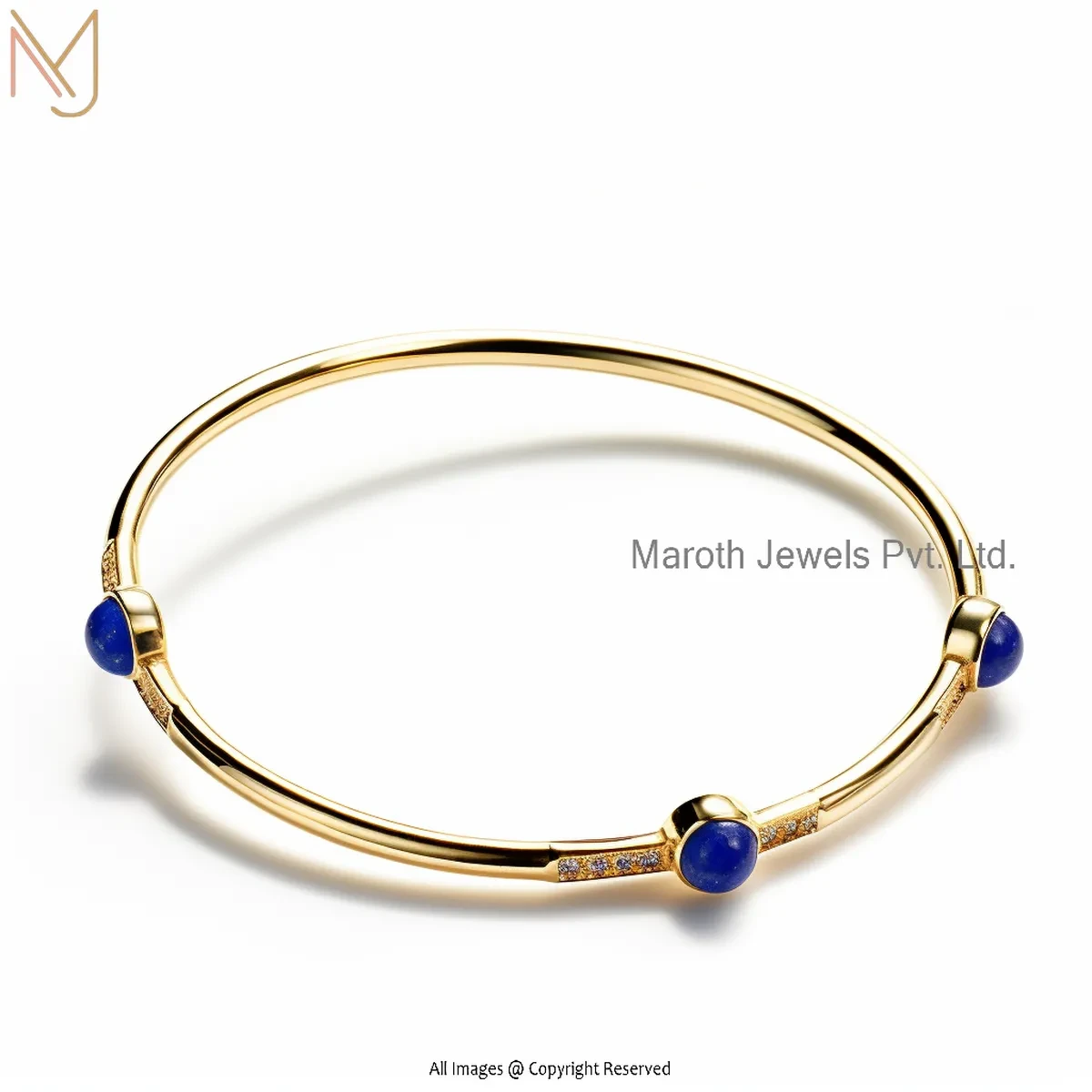 Wholesale 14K Yellow Gold Cubic Zircon And Lapiz Lazuli Bangle