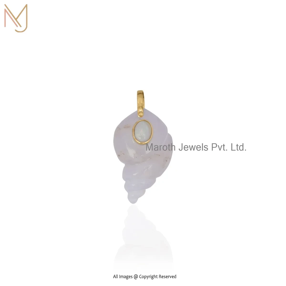 925 Silver Yellow Gold Plated Chalcedony Opal Gemstone Pendant Custom Jewelry