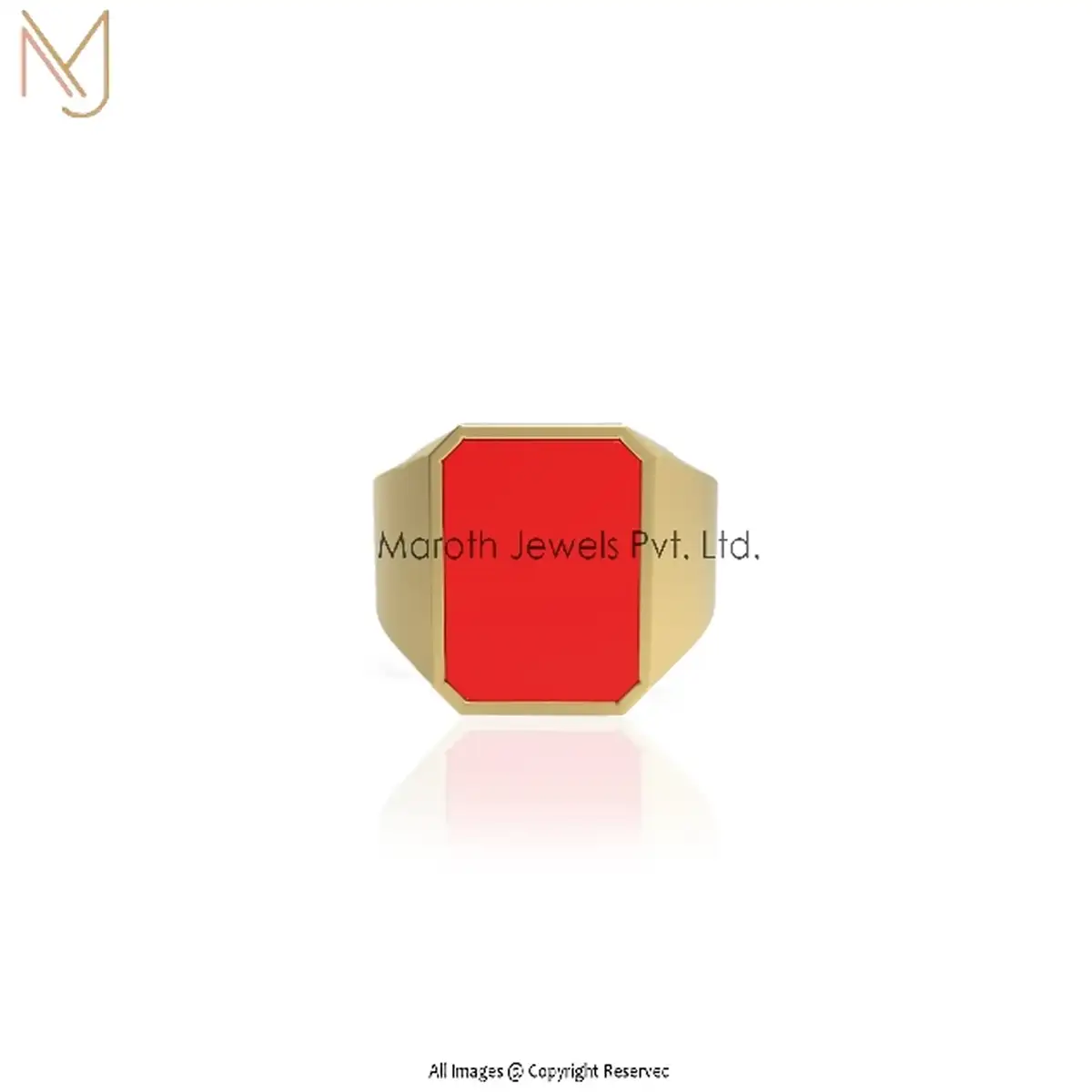 925 Silver Yellow Gold Plated Red Enamel Man Ring Jewelry Manufacturer