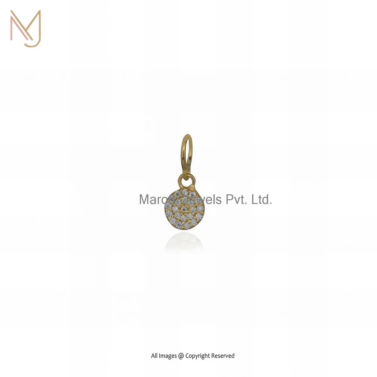 925 Silver Yellow Gold Plated Diamond & Moissanite Round Disc Pendant Jewelry Supplier