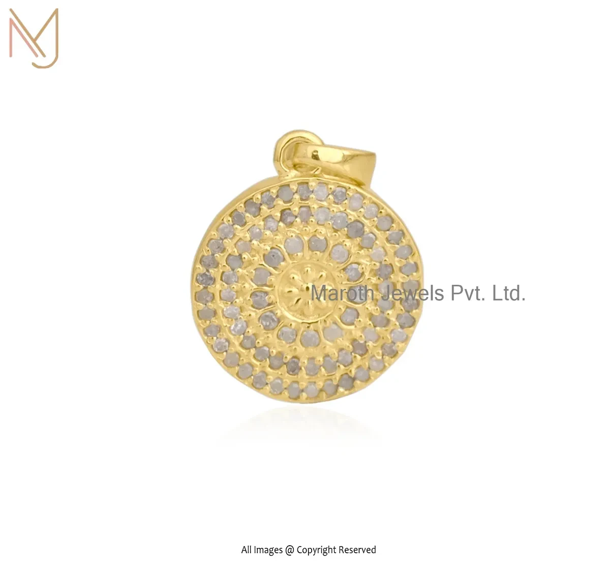 Wholesale 925 Silver Yellow Gold Plated Pave Diamond Disc Charm Pendant