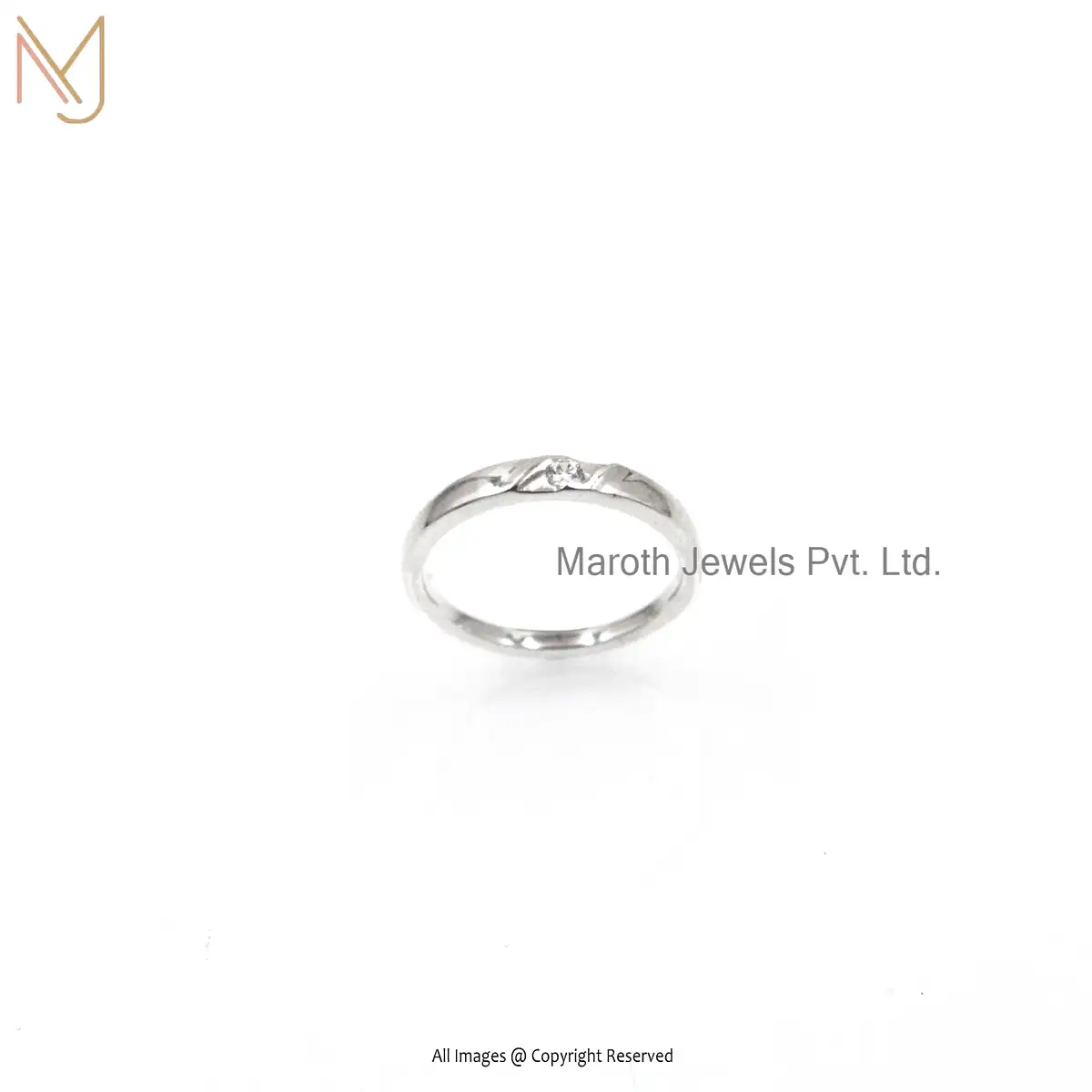 Private Label 925 Silver Natural Silver High Polish Ring with cubic zirconia stones