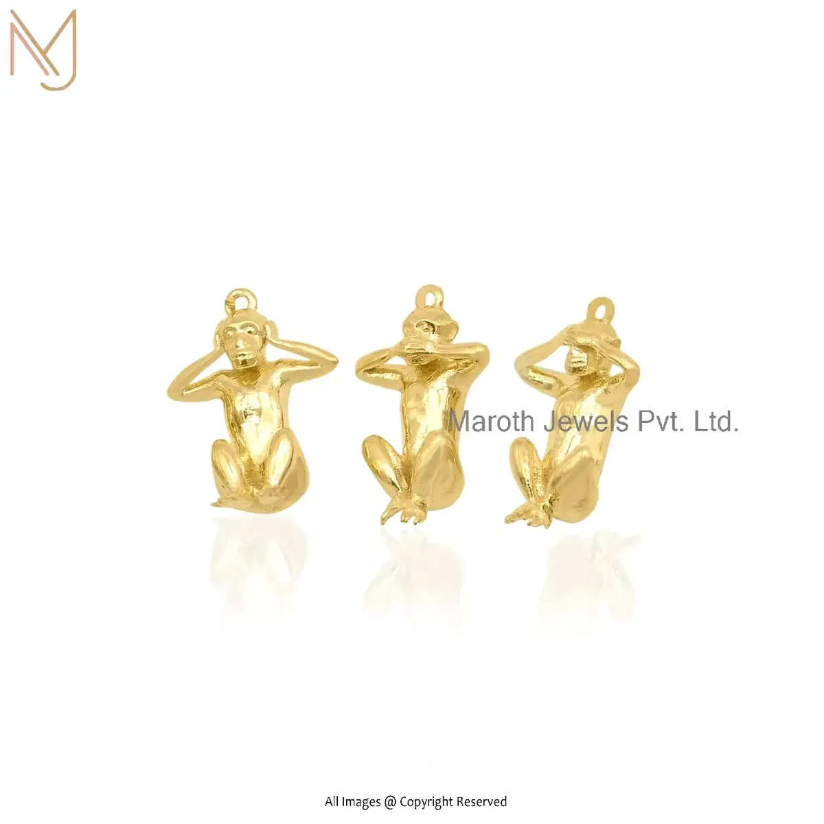 14K Yellow Gold Monkey Pendant Indicated Nature Jewelry Supplier