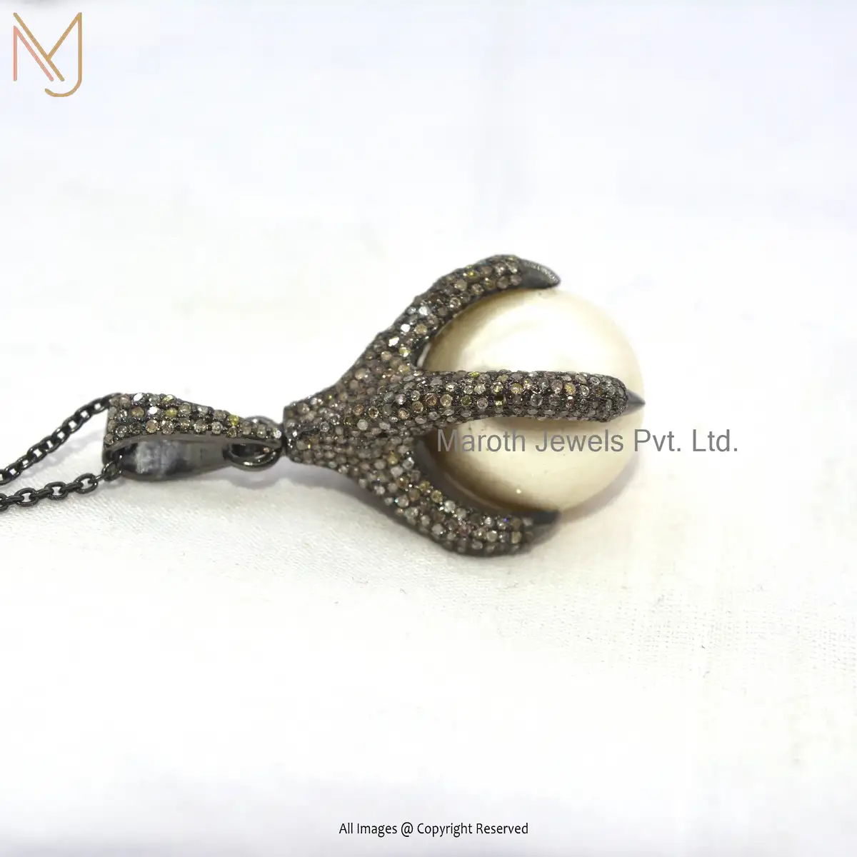 925 Silver Black Rhodium Plated Diamond & Pearl Gemstone Pendant Jewelry Suppiler