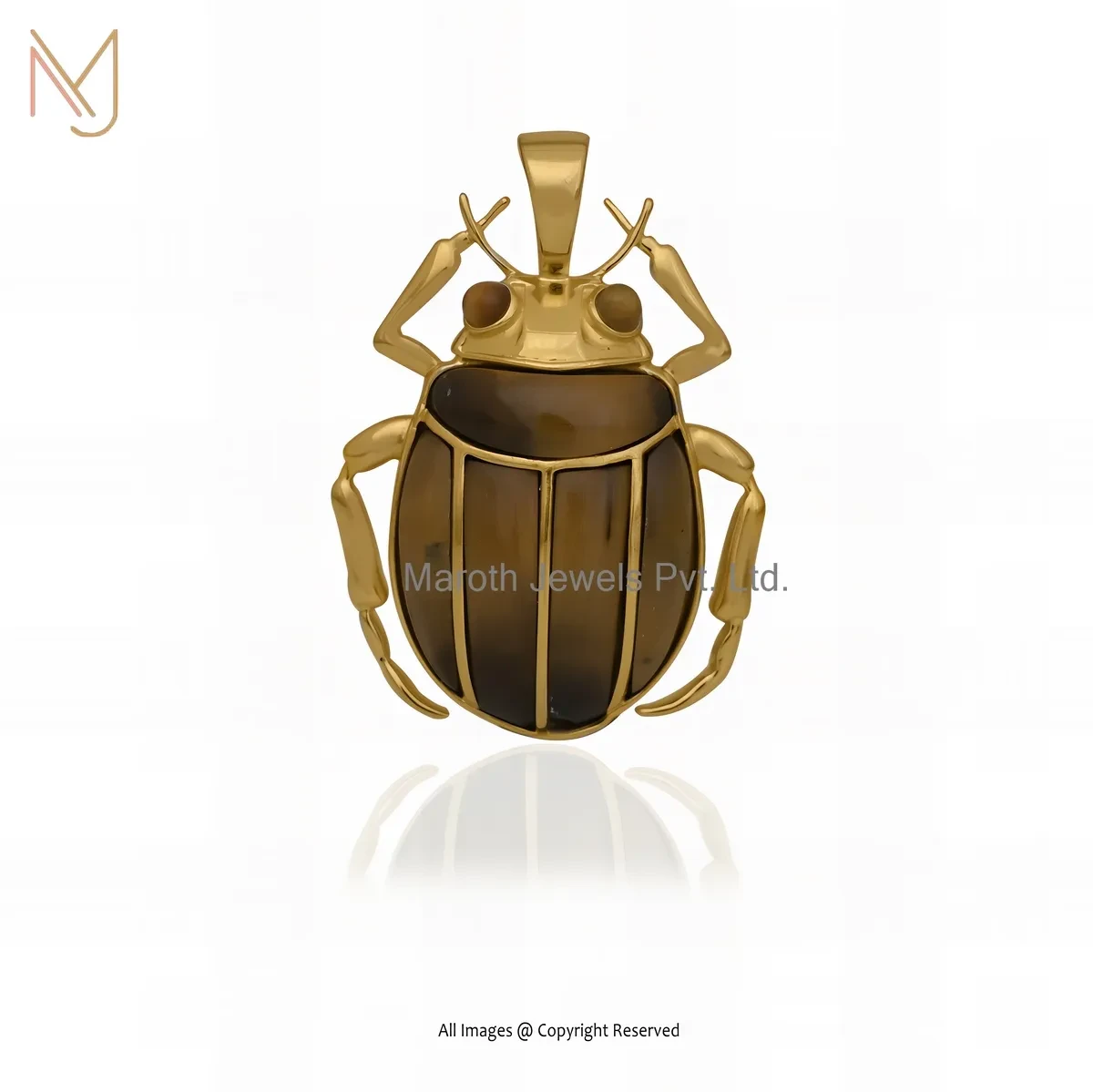 925 Silver Yellow Gold Plated Lapiz Lazuli Carved Scarab Pendant Custom Jewelry