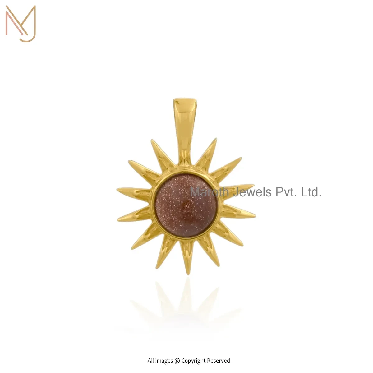 925 Silver Yellow Gold Plated Sunstone Sun Pendant Manufacturer
