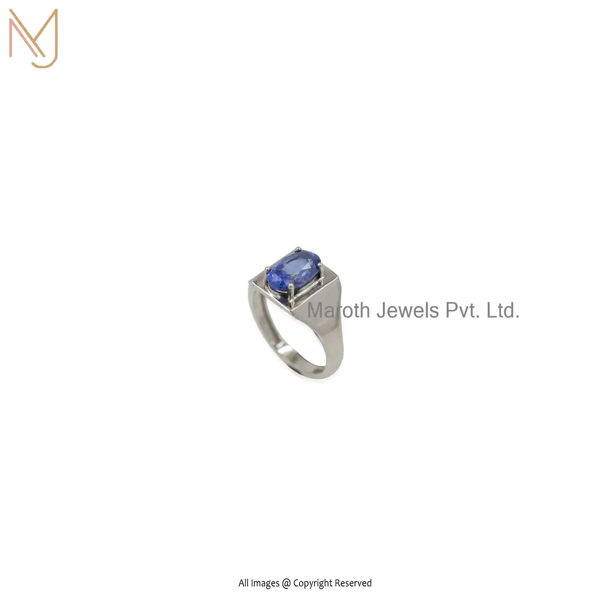 925 Silver White Gold Plated Tanzanite Oval Shep Bend Ring Jeweliry Manufacturer