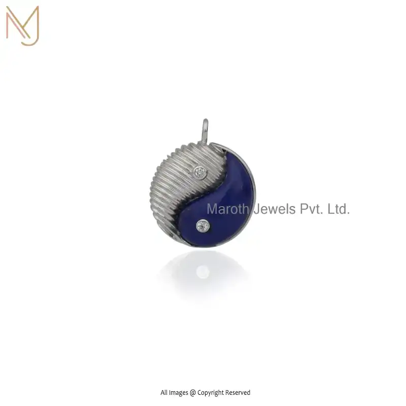 Wholesale 925 Silver Natural Silver Plated Lapis Lazuli & Moissanite Yin Yang Pendant