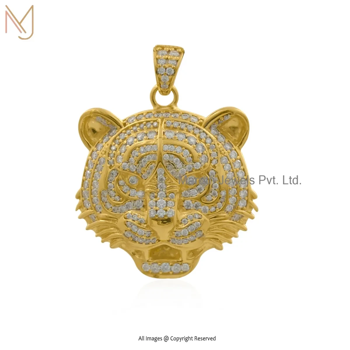 14K Yellow Gold Diamond & Moissanite Lion Head Pendant Manufacturer