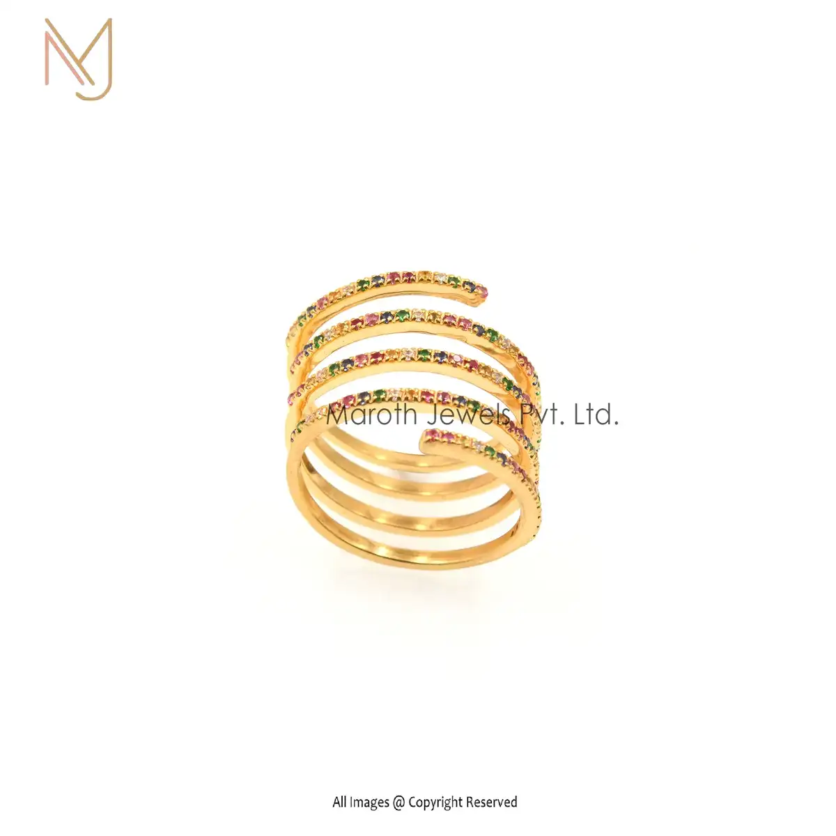 925 Silver Yellow Gold Plated CZ Multi Gemstone Band Ring Manufacturer