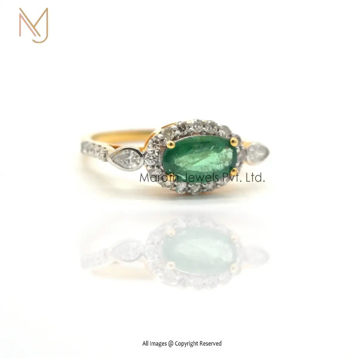 925 Silver Pave Diamond Emerald Gemstone Oval Ring Jewelry Manufacturer