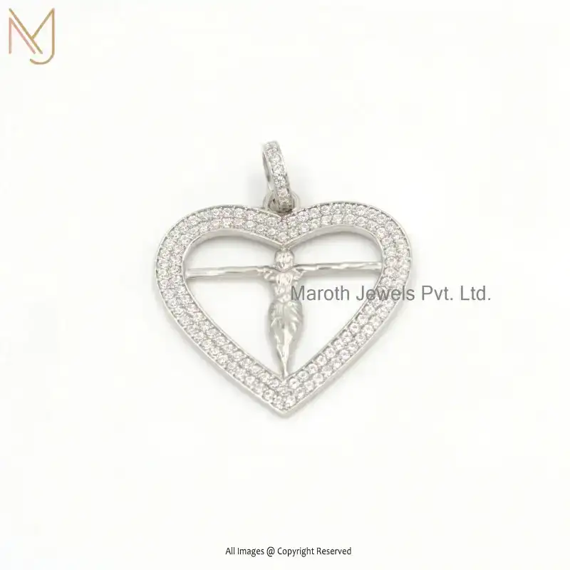 14K White Gold Diamond Cubic Zircon Heart Jesus Pendant Jewelry Supplier