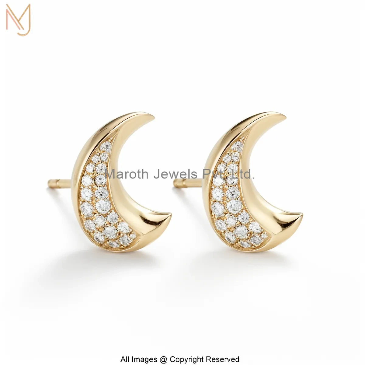 14K Yellow Gold Moissanite Crescent Moon Stud Earring Manufacturer