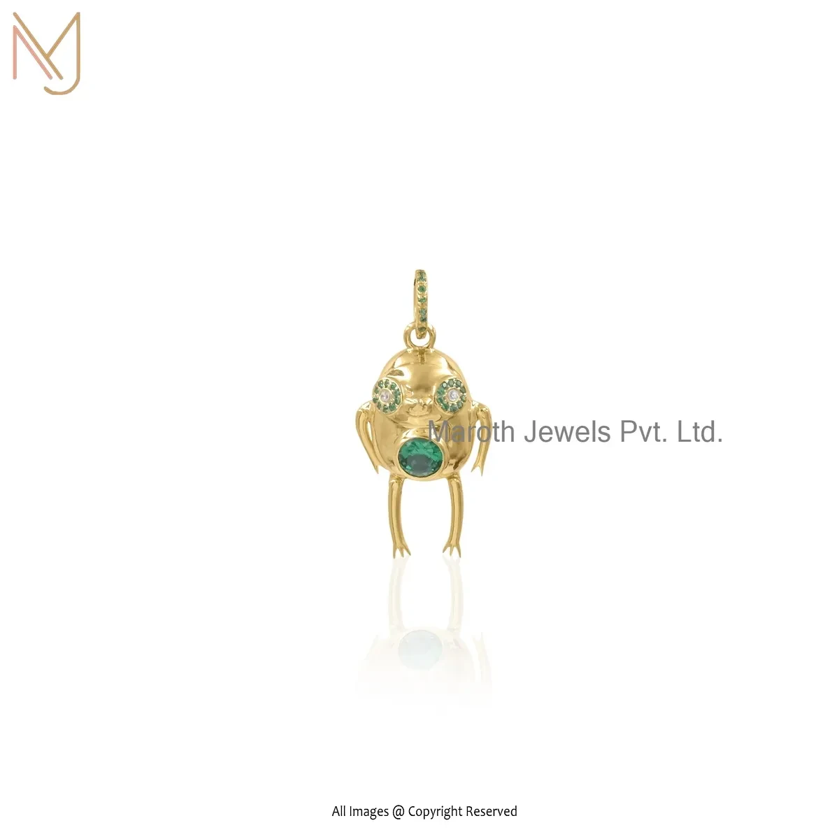 925 Silver Yellow Gold Plated Green Cubic Zircon Gemstone Robot Pendant Jewelry Supplier