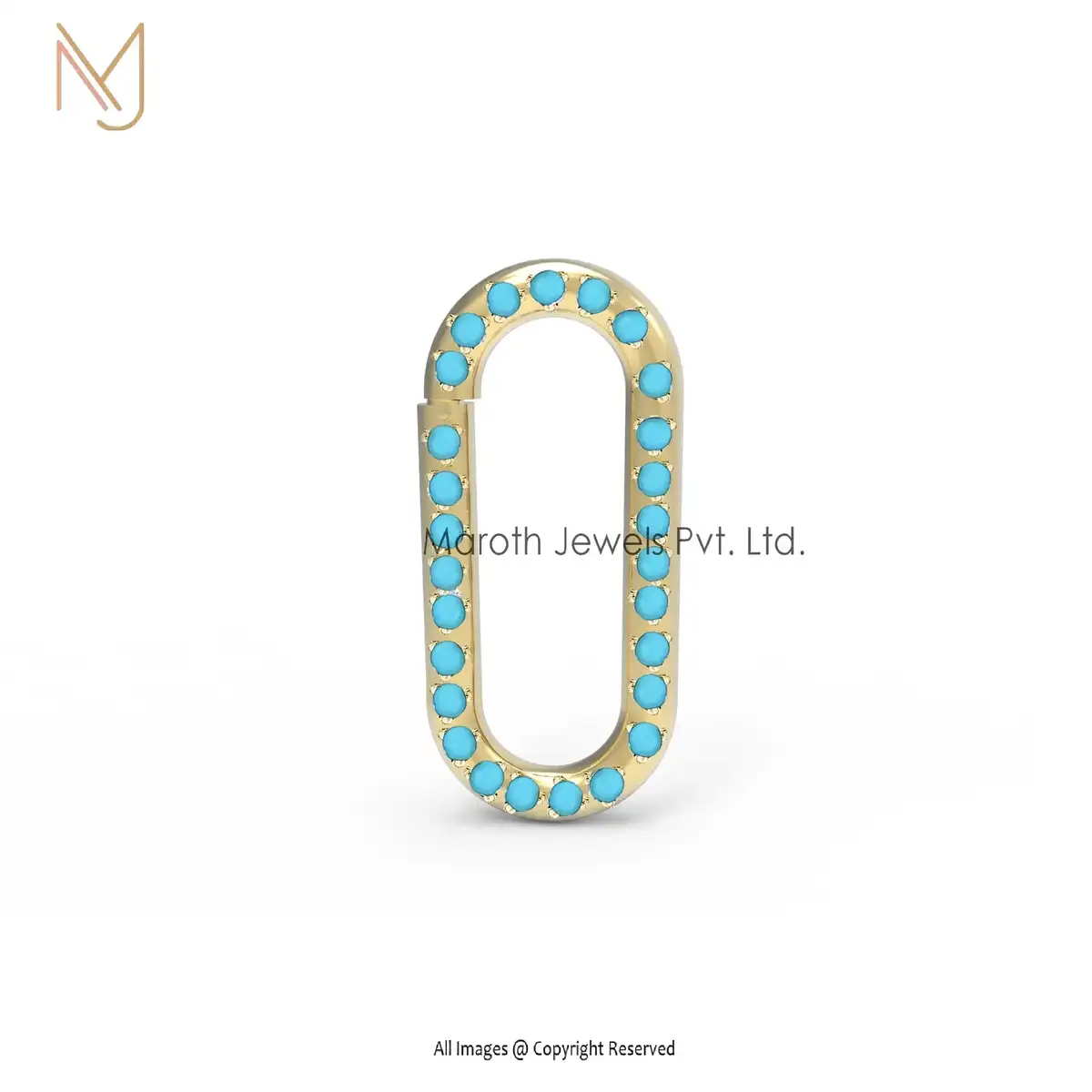 925 Silver Yellow Gold Turquoise Gemstone Oval Enhancer Charm Holder Jewelry Supplier