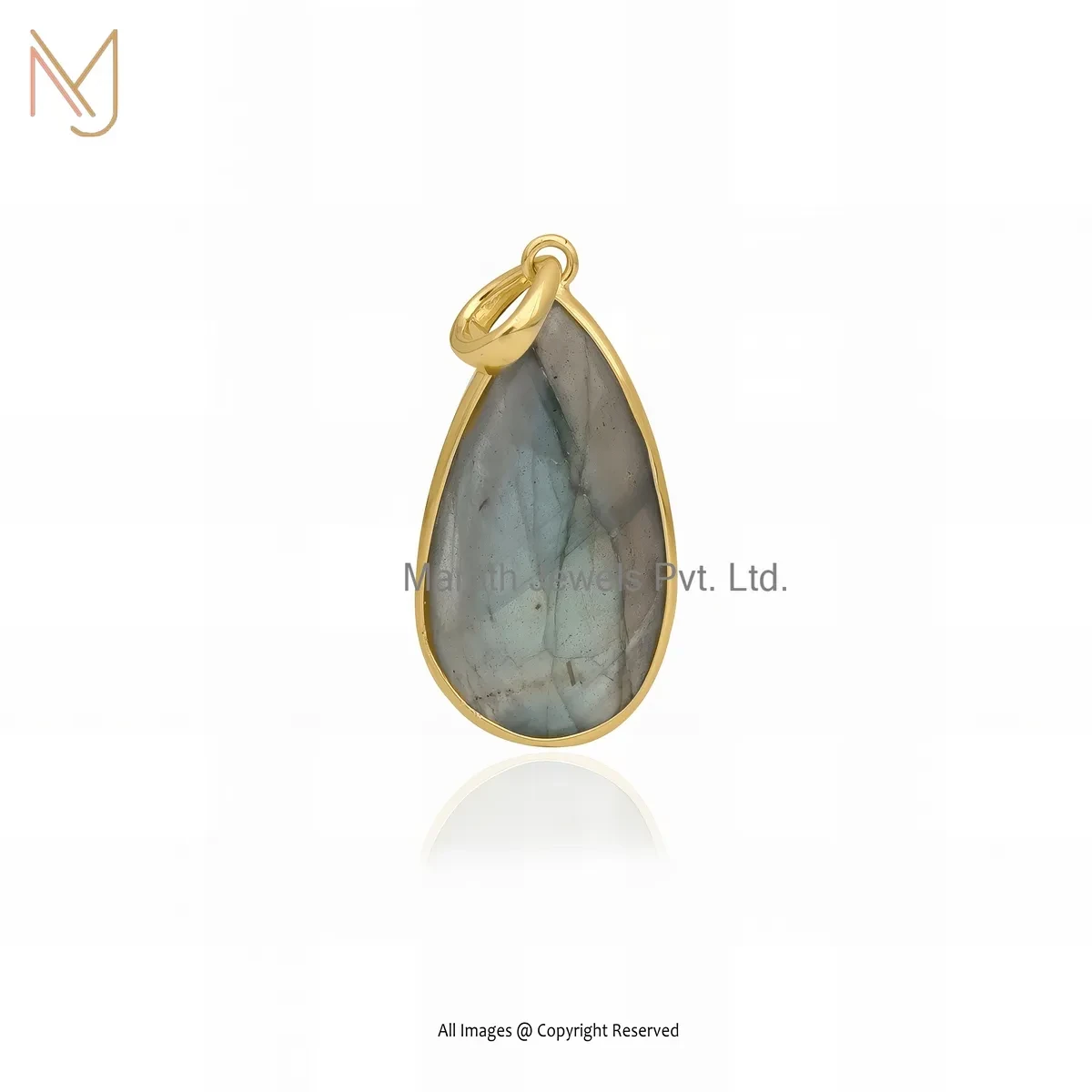 14K Yellow Gold Labradorite Gemstone Teardrop Pendant Jewelry Supplier
