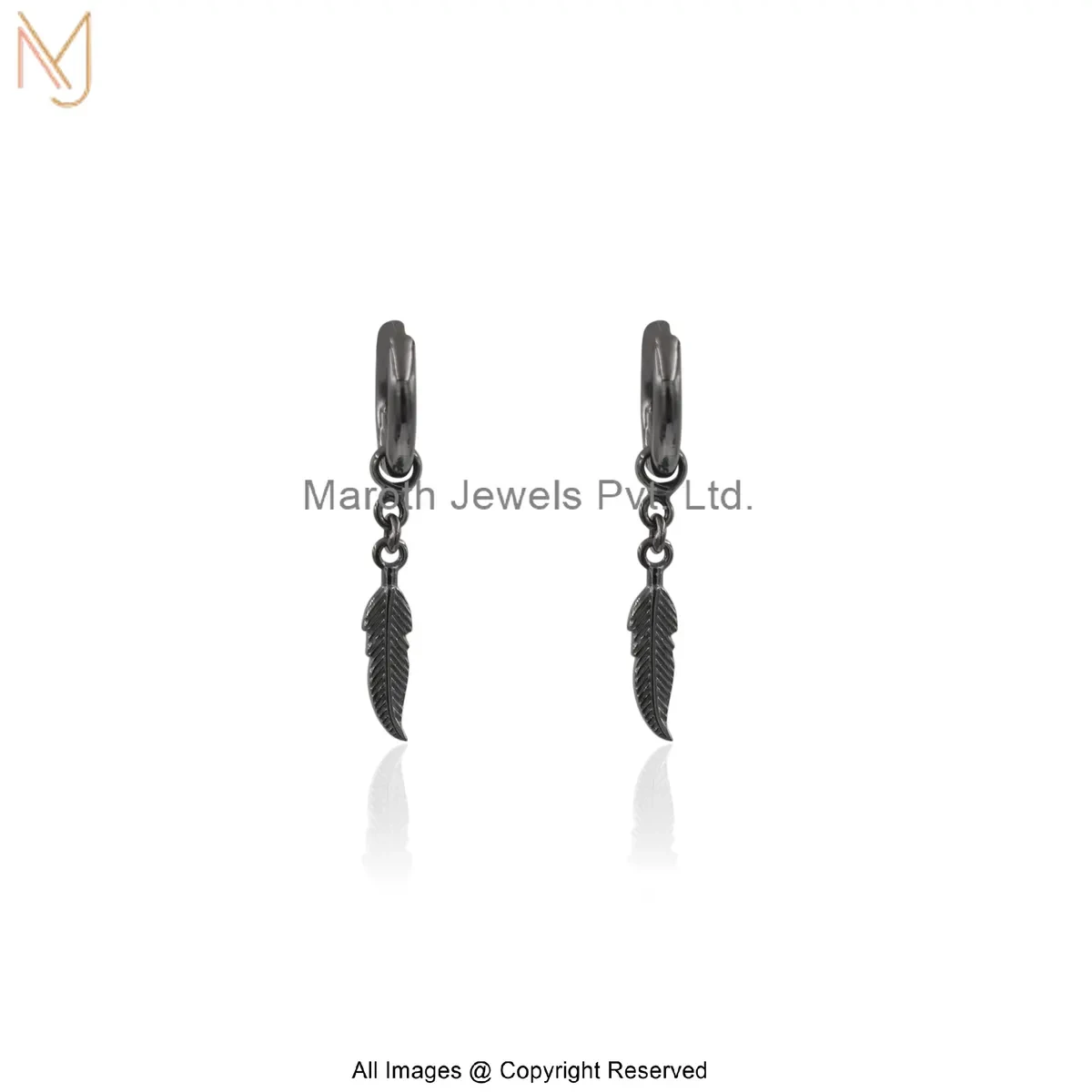 925 Silver Rhodium Plated Feather Hoop Earring Jewelry Supplier