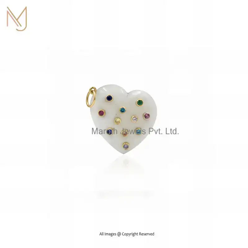 Wholesale 14K Yellow Gold Moonstone & Multi Gemstone Heart Pendant