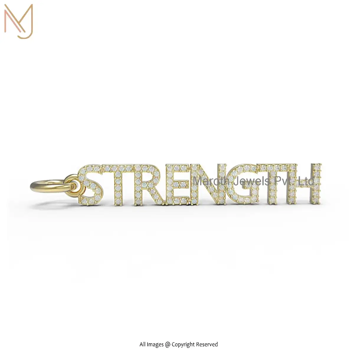 925 Silver Yellow Gold Plated Diamond Strength Name Plate Pendant Jewelry USA