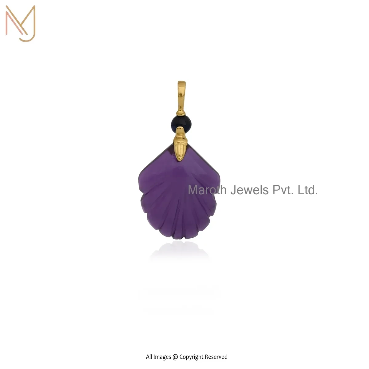 Private Lable 925 Silver Yellow Gold Plated Blue Cubic Zircon & Amethyst Gemstone Shell Pendant