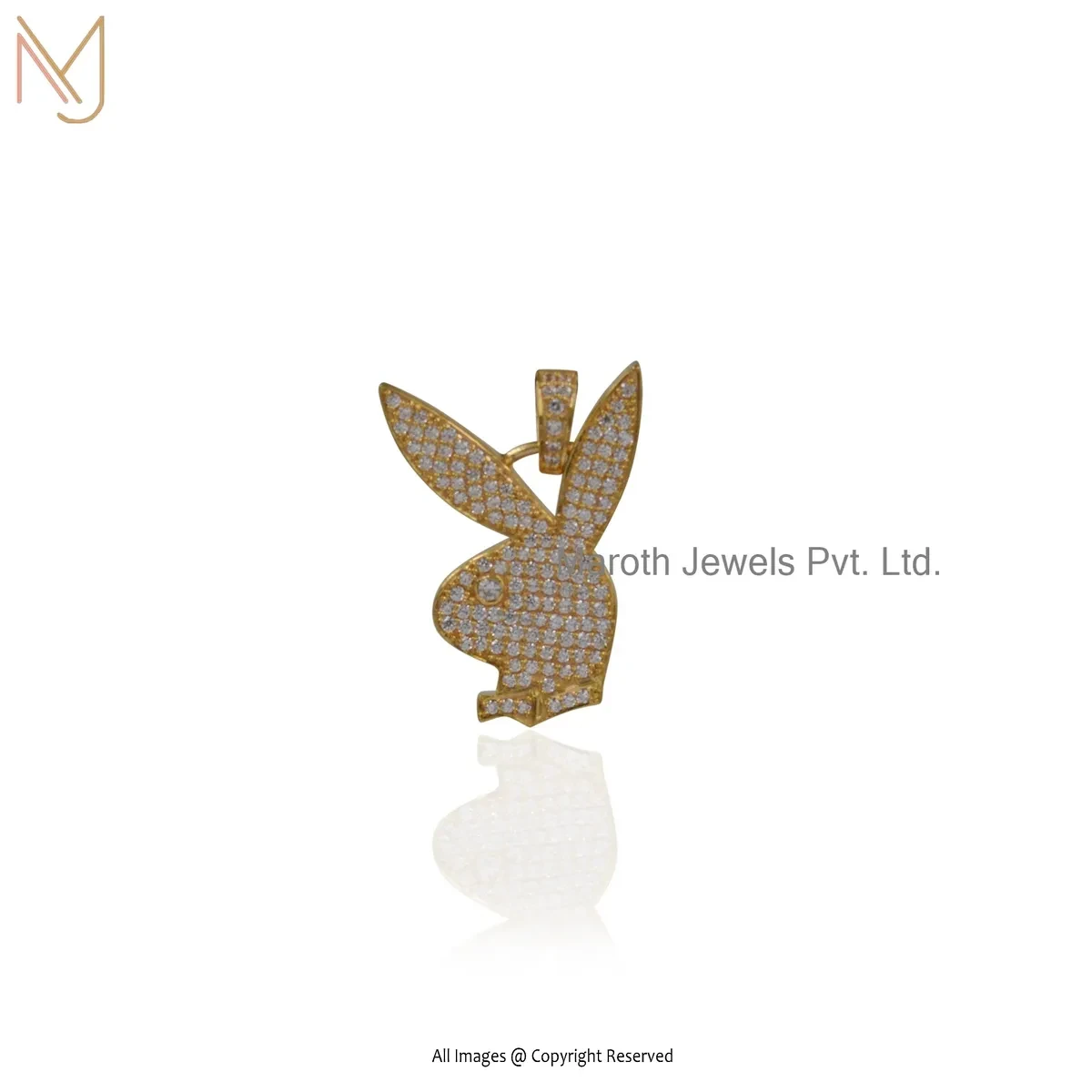 14K Yellow Gold Cubic Zircon Bunny Pendant Jewelry Supplier