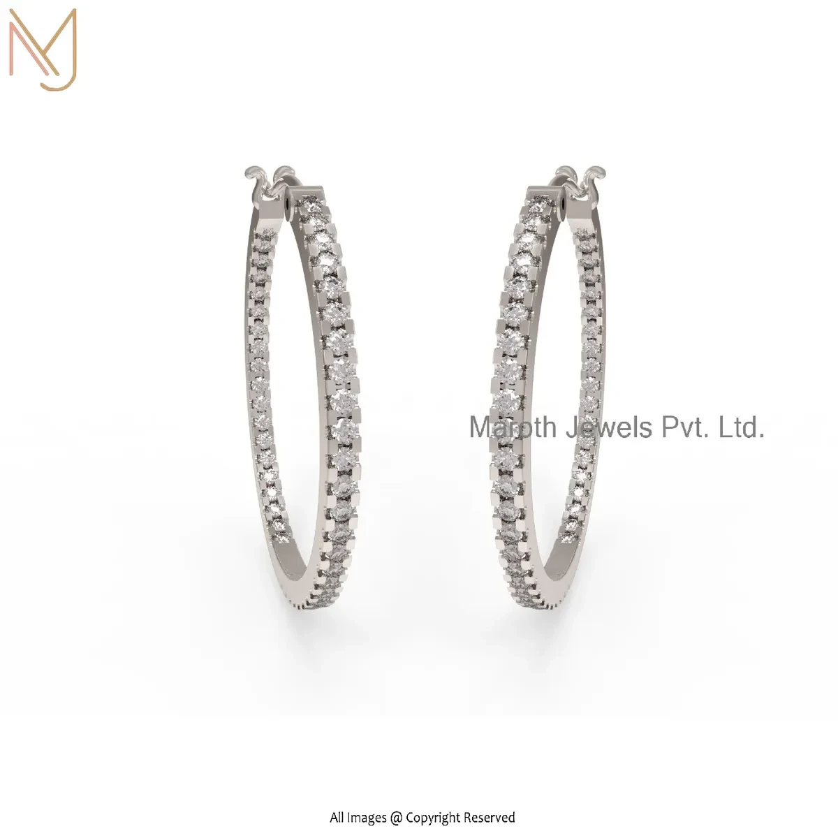 925 Silver Rhodium Yellow Gold Plated Pave Diamond Hoop Earring Jewelry Supplier