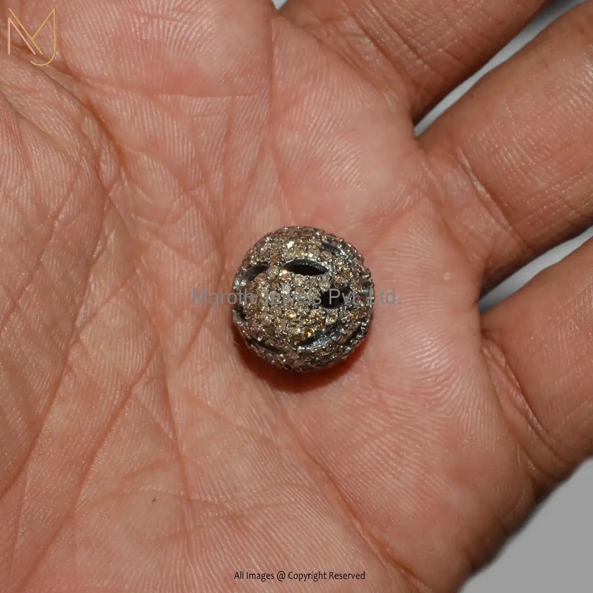 Private Label 925 Silver Round Beads Pave Diamond Connector Finding  Jewelry