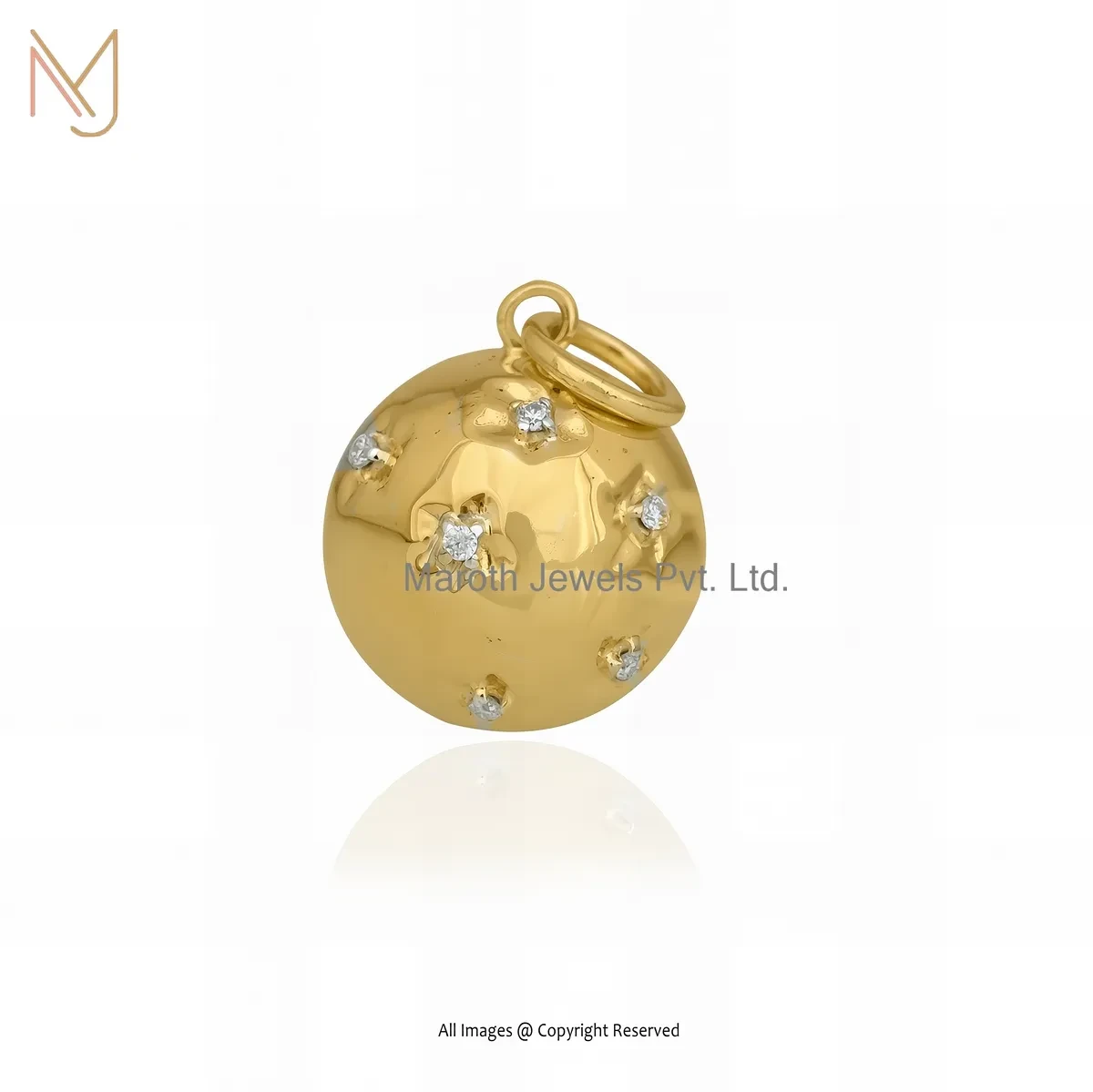 Wholesale 925 Silver Yellow Gold Plated Diamond & Moissanite Ball Pendant