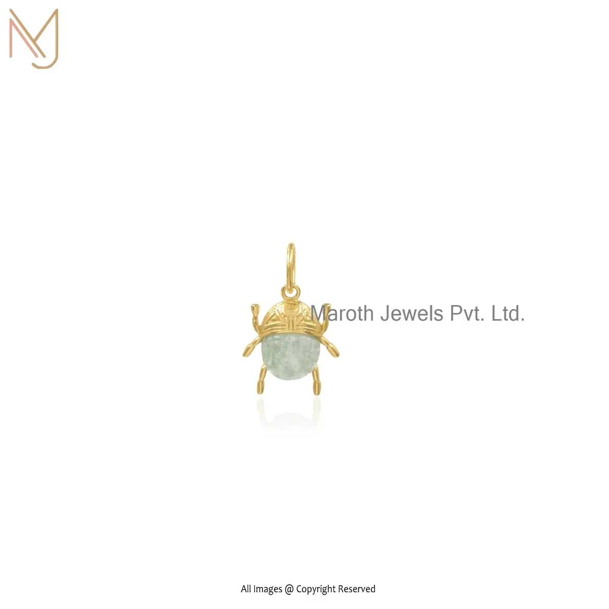925 Silver Yellow Gold Plated Aventurine Gemstone Beatle Scarab Pendant Jewelry Supplier