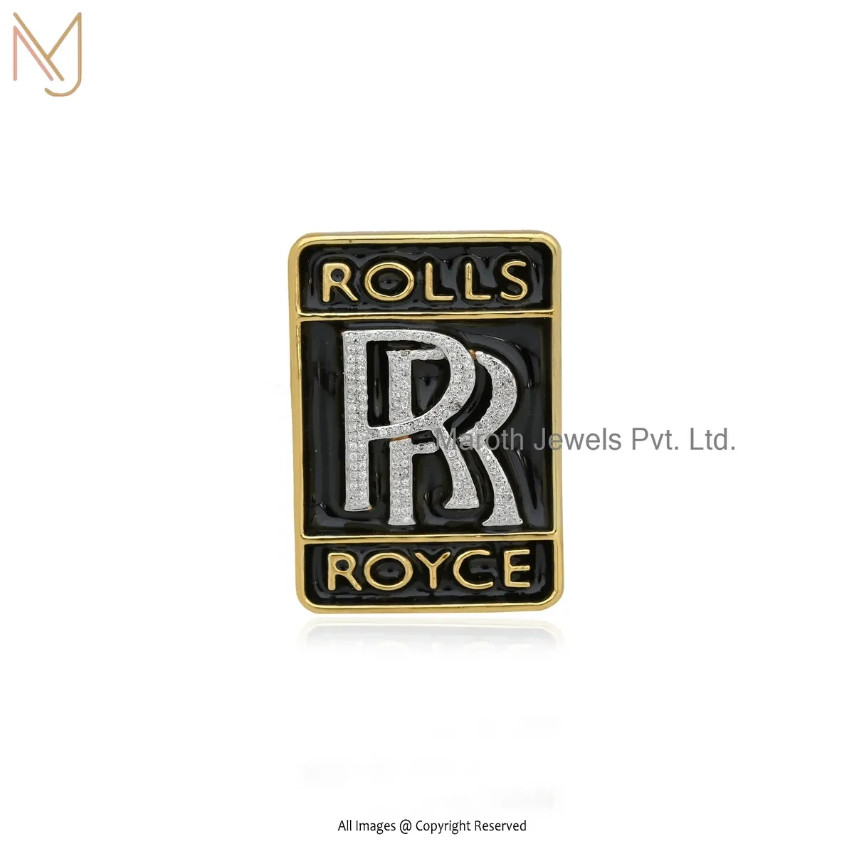 925 Silver Yellow Gold Plated Cubic Zircon & Enamel Square " R " Letter Pendant Custom Jewelry
