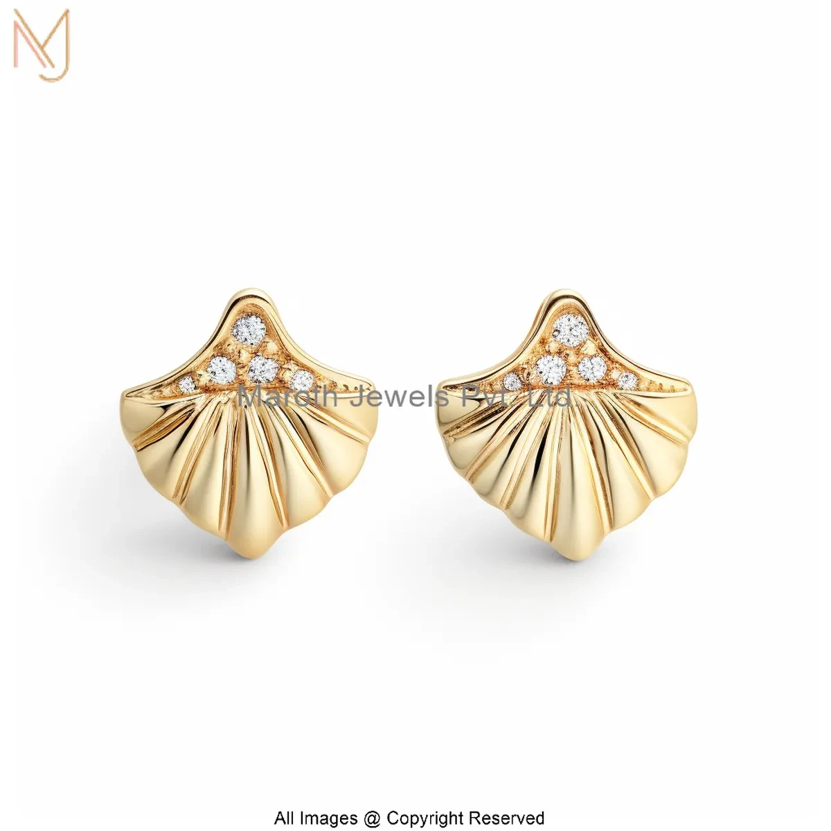 14K Yellow Gold Moissanite Gold Sea Shell Stud Earring Jewelry Supplier