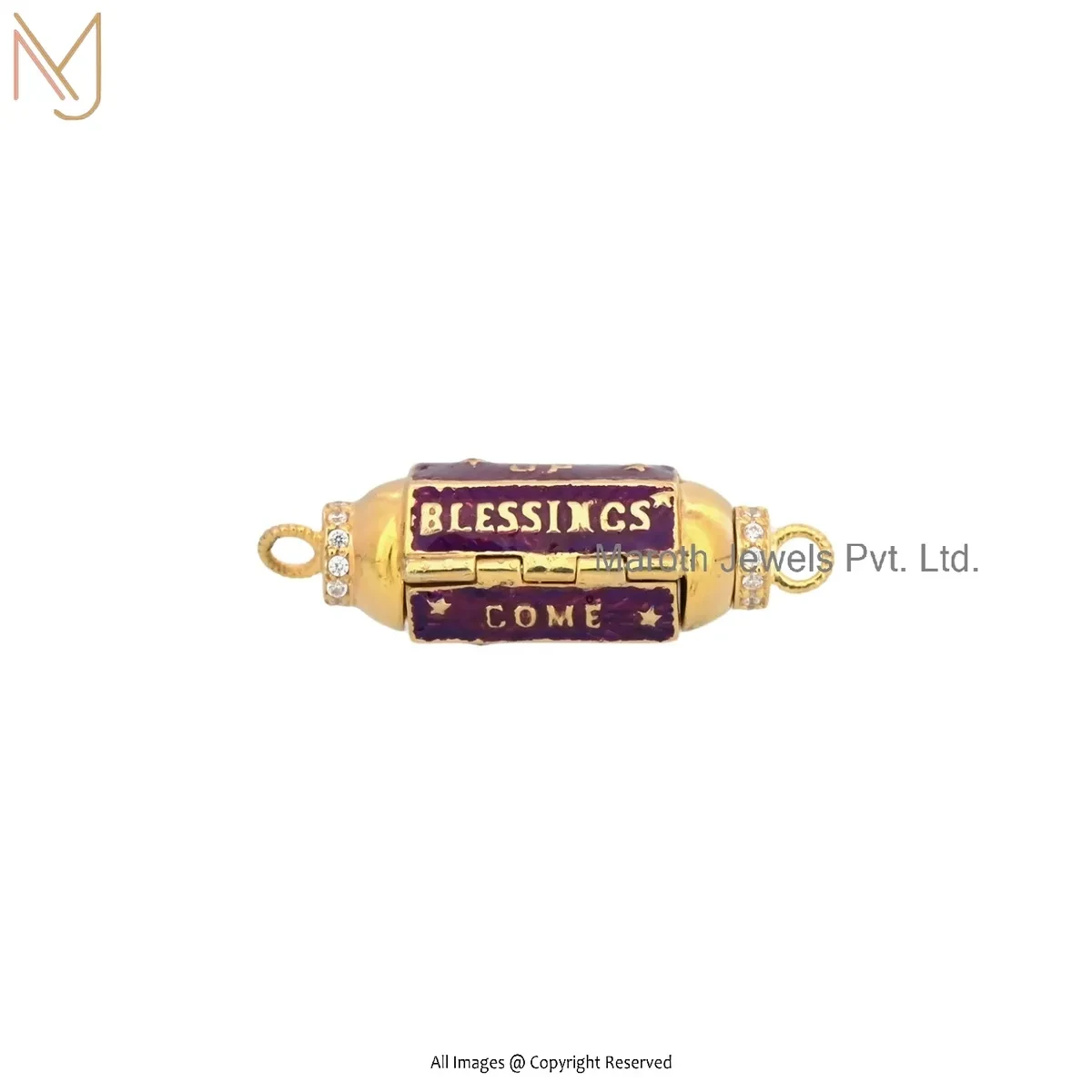 925 Silver Yellow Gold Plated Cubic Zircon & Enamel Gemstone Amulet Custom Jewelry