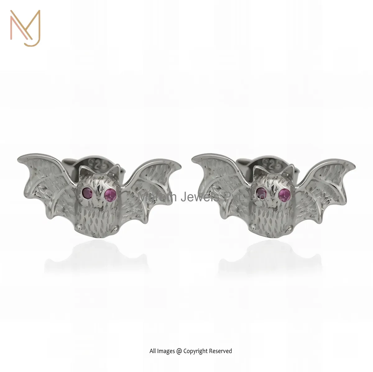 Private Lable 925 Silver Yellow Gold Plated Diamond & Black Cubic Zircon Bat Studs Earring