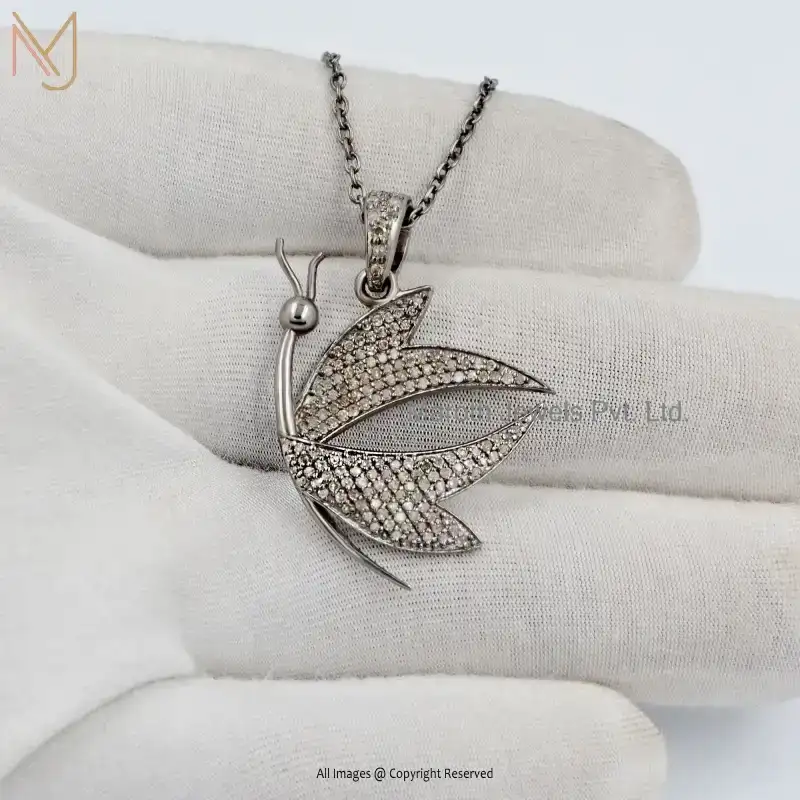 925 Silver Rhodium Plated Diamond Butterfly Pendant Jewelry Manufacturer