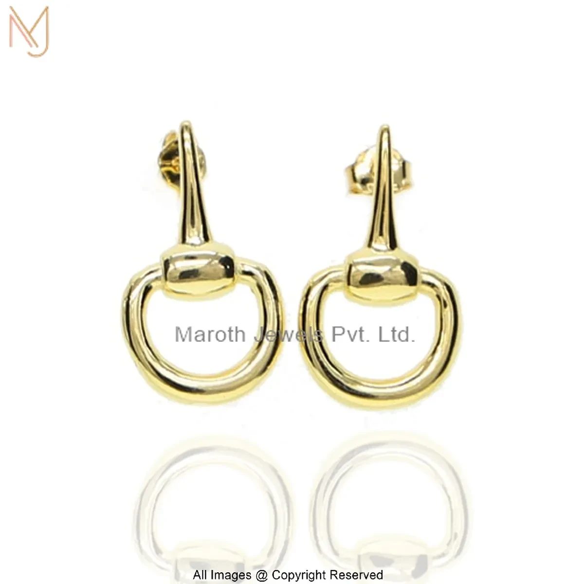 9K Yellow Gold Snaffle Bit Inspired Stud Earrings Manufacturer