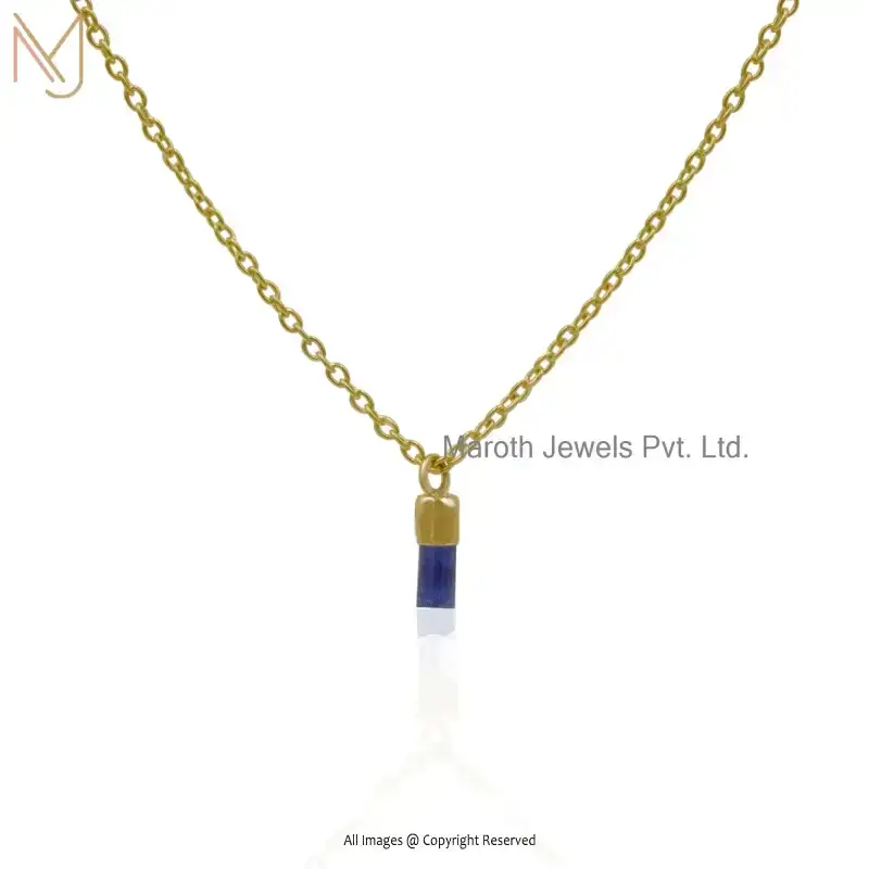 925 Silver Yellow Gold Plated Blue Sapphire Gemstone Blue Tiny Pendant USA