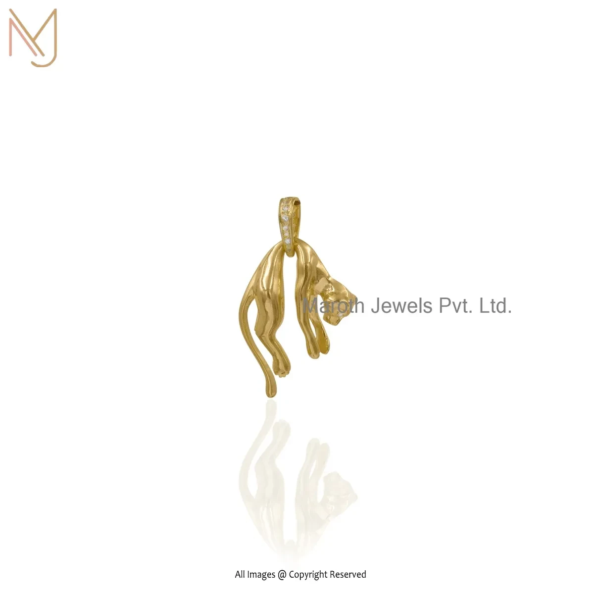 925 Silver Yellow Gold Plated Diamond & White Topaz Lion Charm Pendant Manufacturer