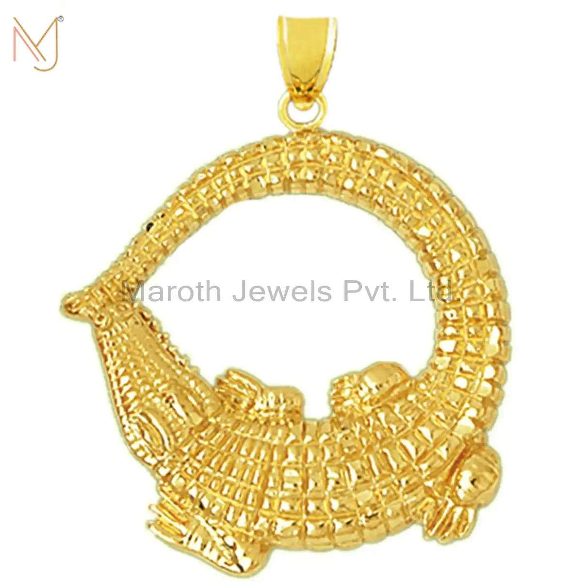 925 Silver Yellow Gold Plated Wide Crocodile Charm Pendant Custom Jewelry