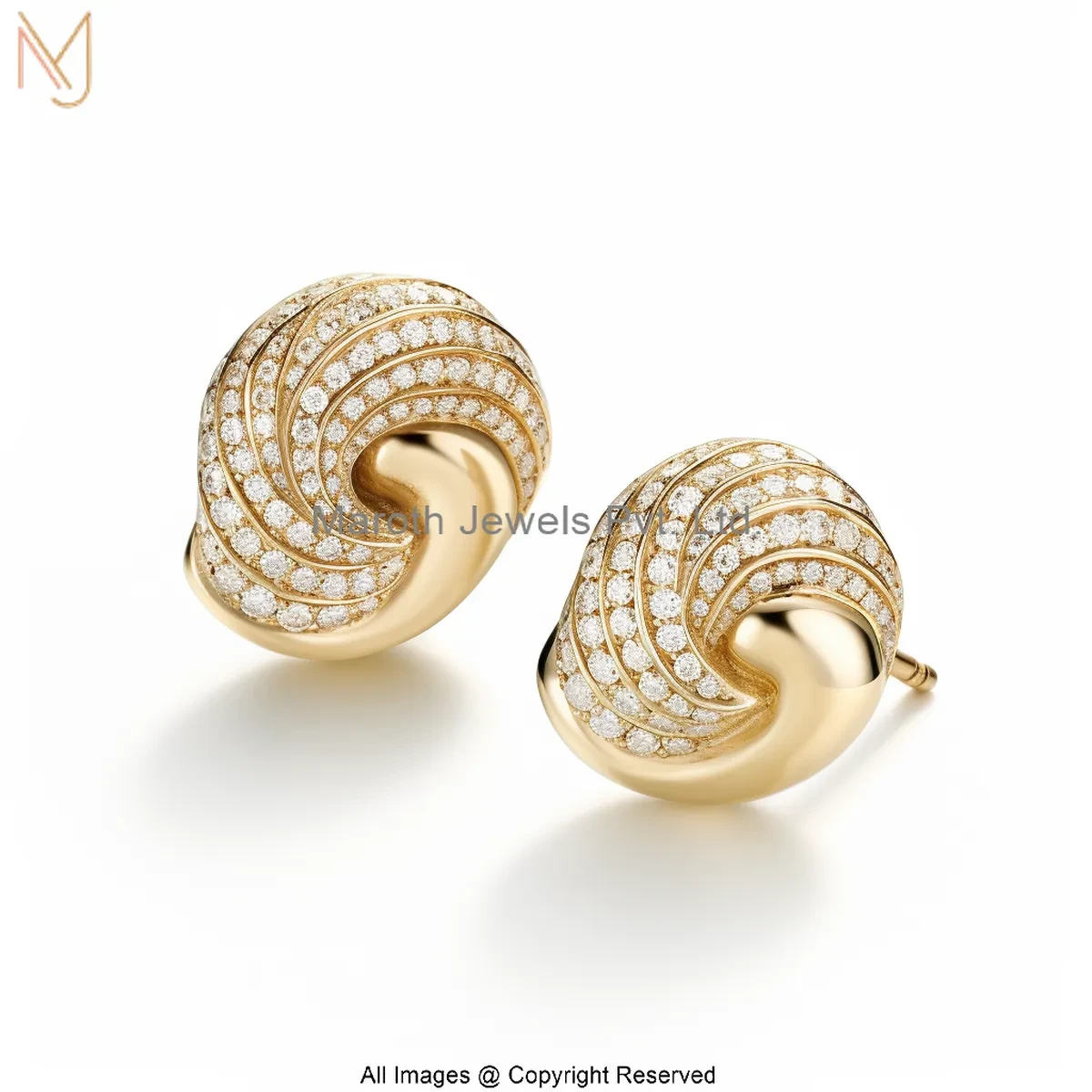 925 Silver Yellow Gold Plated Moissanite Diamond Swirl Gold Stud Earrings Manufacturer