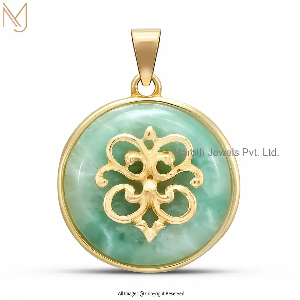 925 Silver Yellow Gold Plated Amazonite Spritual Pendant Jewelry Supplier