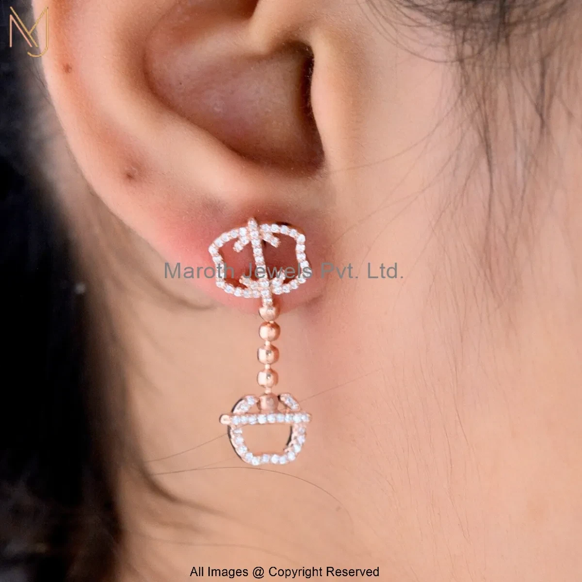 925 Silver Rose Gold Plated Double Halo Frame Drop Earrings Custom Jewelry