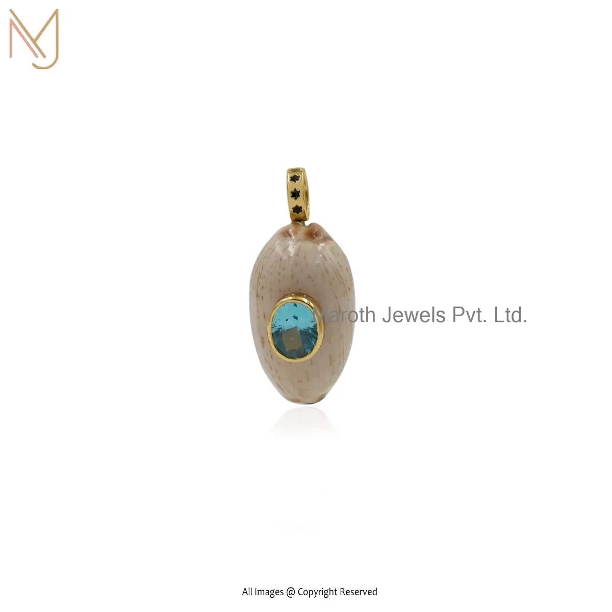 925 Silver Yellow Gold Plated Black Enamel & Gemstone Kodi Shell Pendant Manufacturer