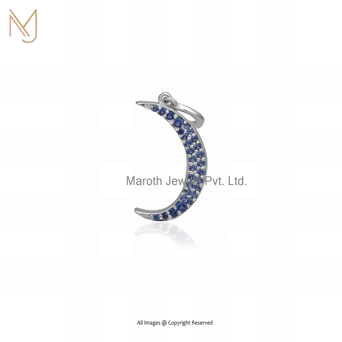 925 Silver Natural Silver Plated Blue Cubic Zircon Half Moon Pendant Manufacturer