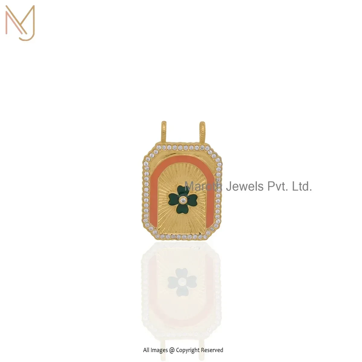 925 Silver Yellow Gold Plated Cubic Zircon & Enamel Gemstone Square Pendant Manuafcturer