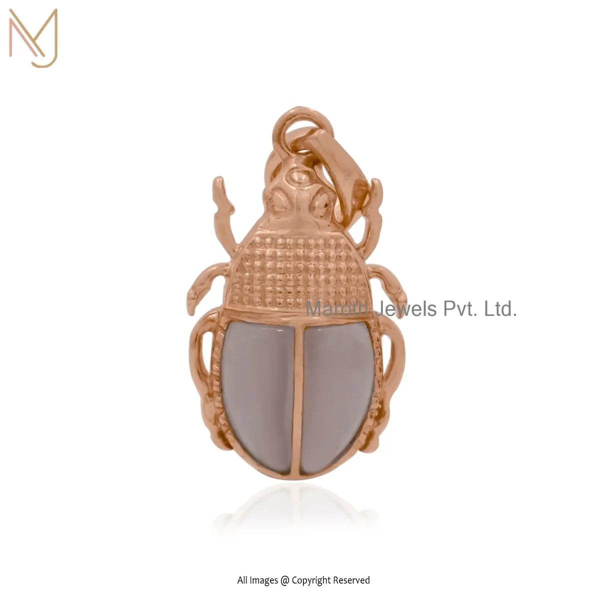 Private Lable 14K Yellow Gold Rose Quartz Gemstone Scarab Pendant