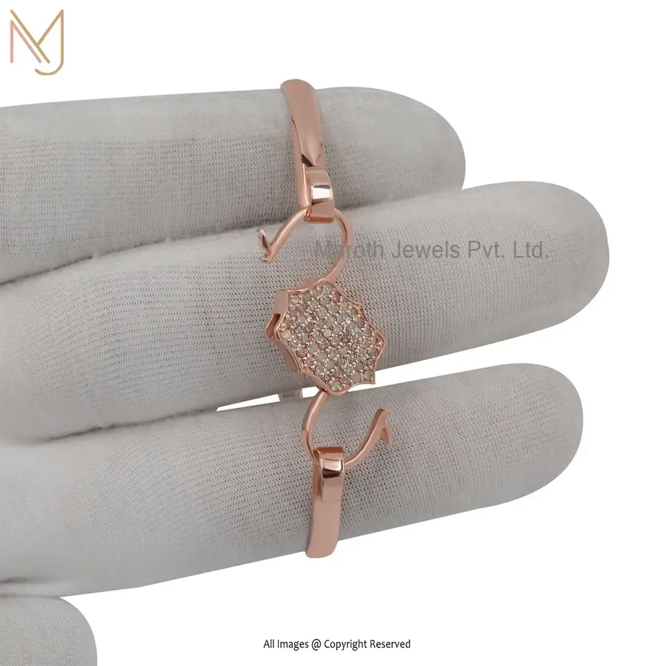 14K Rose Gold Cubic Zircon Padlock Bangle Manufacturer